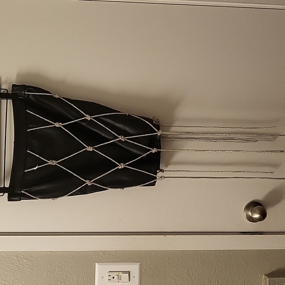 AKIRA Dresses & Skirts - Akira Faux leather skirt long fishnet rimestone diamond on top size M